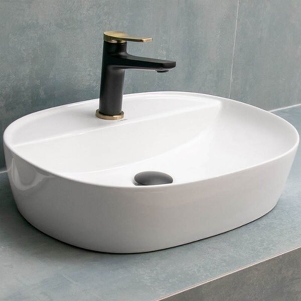 Kamalu lavabo bagno da appoggio design ovale 50.5 cm ceramica bianca | k-litos-505