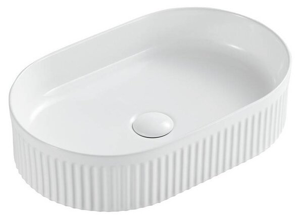 Kamalu lavabo bagno appoggio ovale 50 cm scanalato a righe | kls-5000