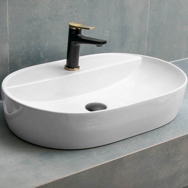 Kamalu lavabo bagno da appoggio design ovale ceramica bianca | k-litos-610