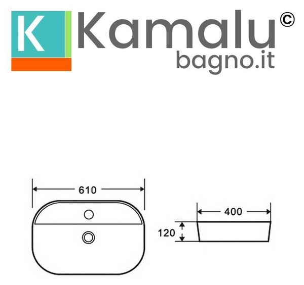 Kamalu lavabo bagno da appoggio design ovale ceramica bianca | k-litos-610