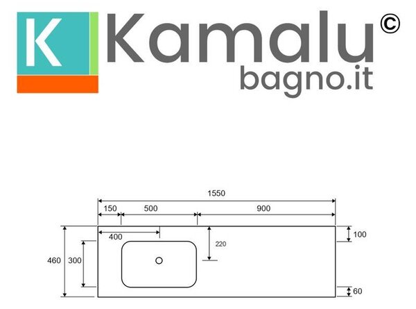 KAMALU - Lavabo per mobili 155cm con vasca a sinistra in solid surface | KLIT-1550SS