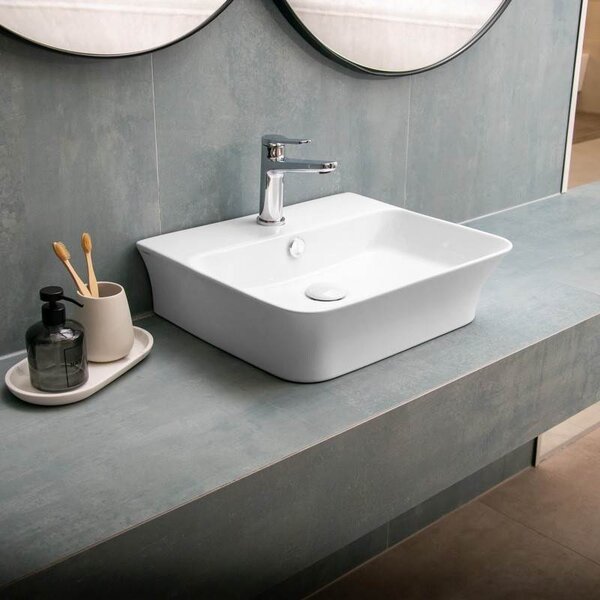 Kamalu lavabo bagno da appoggio design rettangolare 48.5 cm ceramica bianca | kl-4850