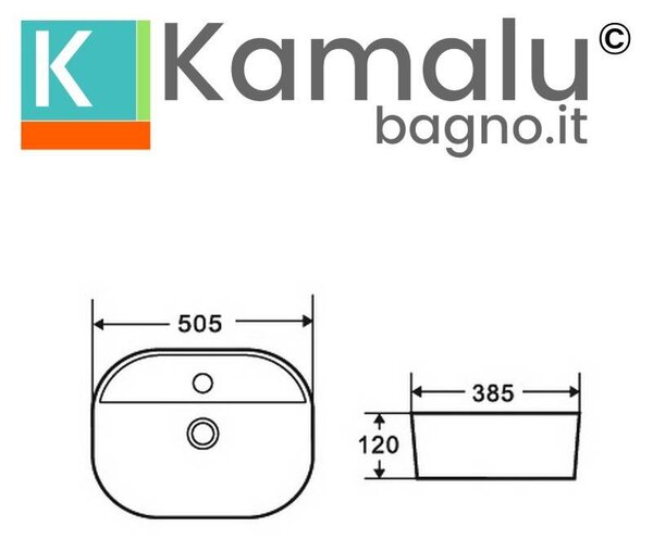 Kamalu lavabo bagno da appoggio design ovale 50.5 cm ceramica bianca | k-litos-505
