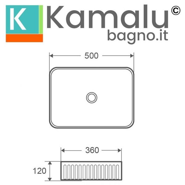 Kamalu lavabo da appoggio rettangolare 50 cm scanalato | kls-5000r