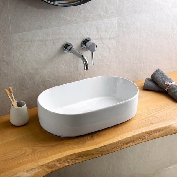 Kamalu lavabo bagno da appoggio ovale 53cm ceramica bianca | kly-5300