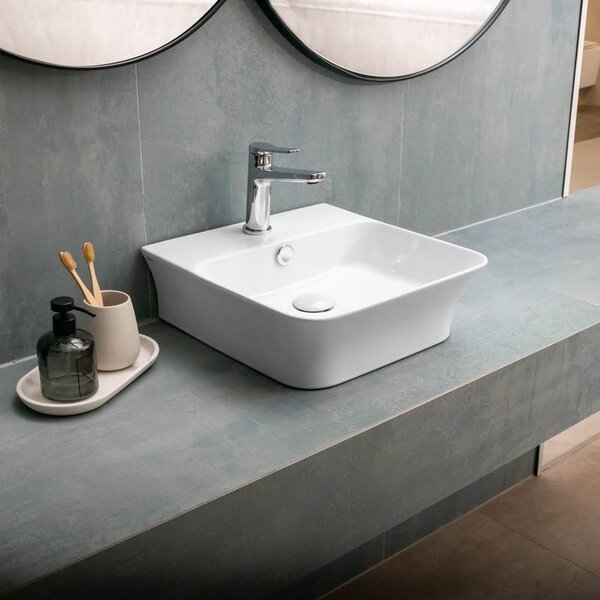 Kamalu lavabo bagno da appoggio design rettangolare 41 cm ceramica bianca | kl-4100