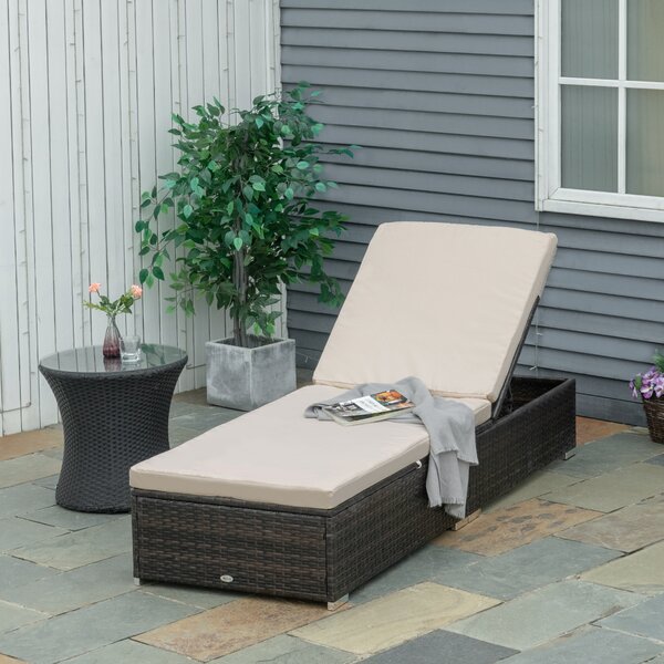 Outsunny Lettino Prendisole in Rattan PE con Schienale Reclinabile su 5 Posizioni, 195x68x30cm, Marrone|Aosom