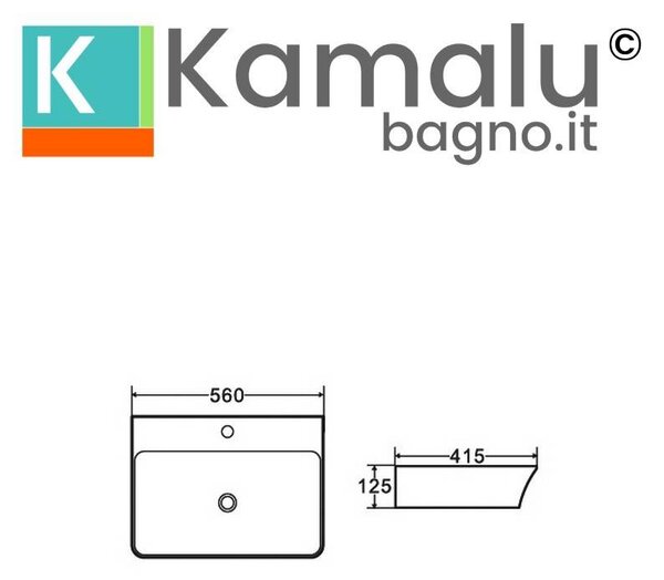 Kamalu lavabo bagno da appoggio design rettangolare 56 cm ceramica bianca | kl-5800