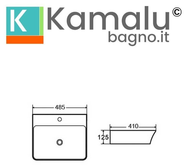 Kamalu lavabo bagno da appoggio design rettangolare 48.5 cm ceramica bianca | kl-4850
