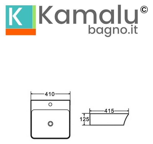 Kamalu lavabo bagno da appoggio design rettangolare 41 cm ceramica bianca | kl-4100