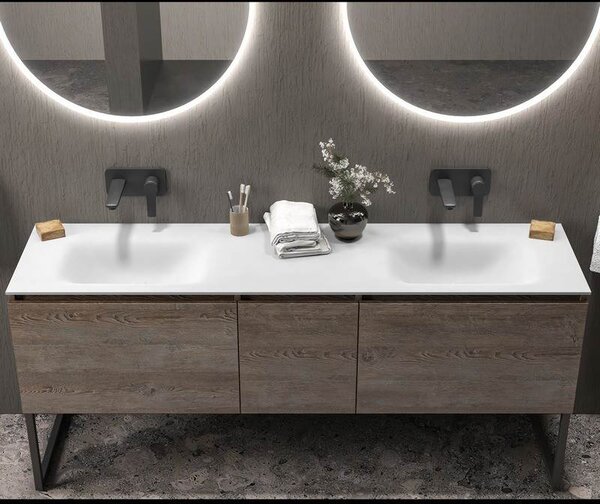 KAMALU - Lavabo da incasso doppio per mobili 175 cm in solid surface | KLIT-1750SS