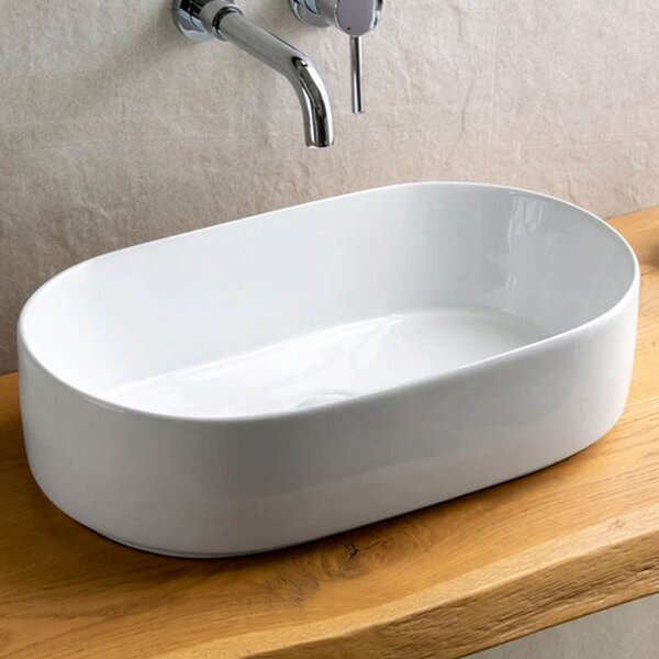 Kamalu lavabo bagno da appoggio ovale 53cm ceramica bianca | kly-5300