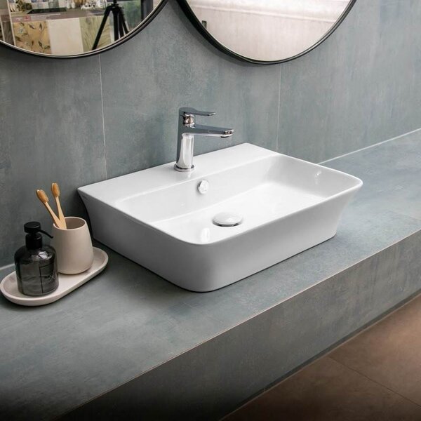 Kamalu lavabo bagno da appoggio design rettangolare 56 cm ceramica bianca | kl-5800