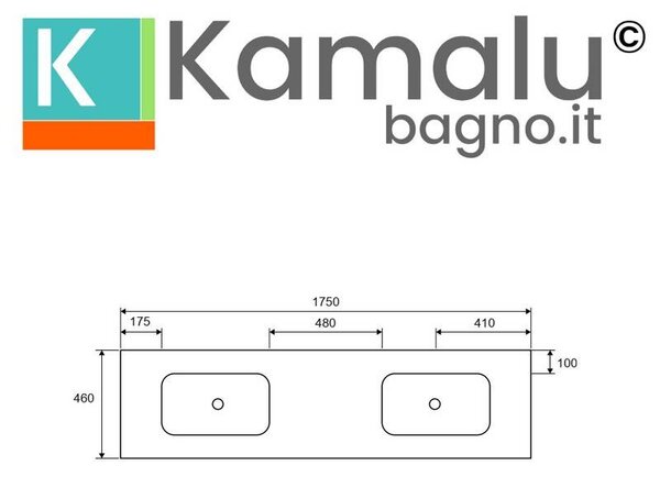 KAMALU - Lavabo da incasso doppio per mobili 175 cm in solid surface | KLIT-1750SS