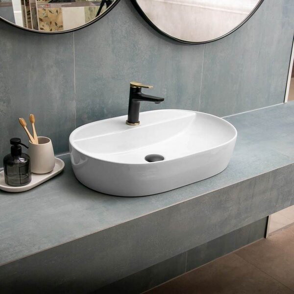 Kamalu lavabo bagno da appoggio design ovale ceramica bianca | k-litos-610