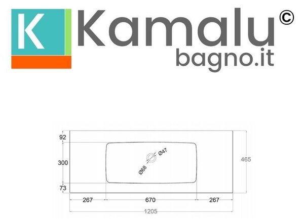 KAMALU - Lavabo da incasso per mobili 120,5 cm in keratek bianco opaco | KK-1205BEL