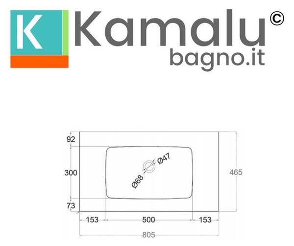 KAMALU - Lavabo da incasso per mobili 80,5 cm in keratek nero opaco | KK-8050NEL