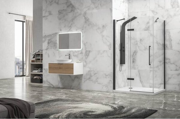 Kamalu box doccia 70x70 telaio nero porta battente | kt5000n