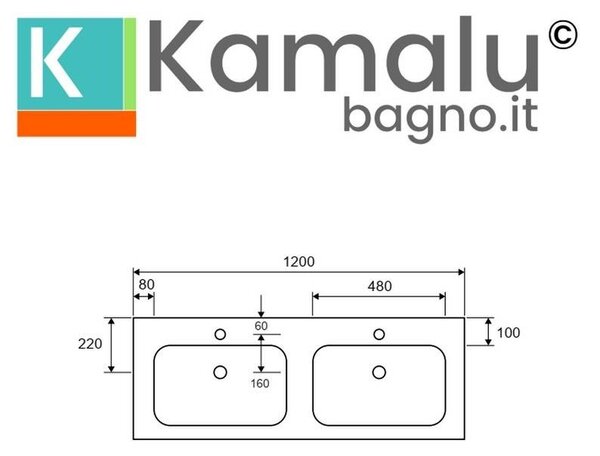 KAMALU - Lavabo da incasso doppia vaschetta 120cm in solid surface | KLIT-1200SS