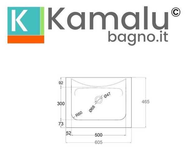 KAMALU - Lavabo da incasso per mobili 60,5 cm in keratek bianco opaco | KK-6005BEL