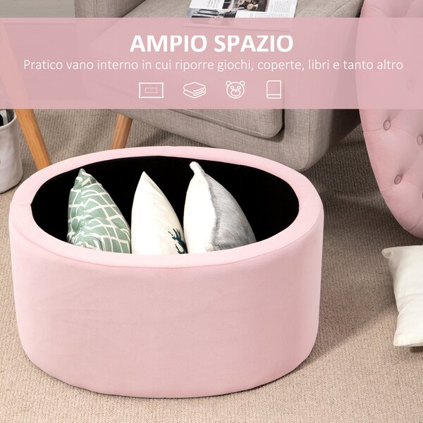 HOMCOM Poggiapiedi per Divano in Tessuto Effetto Velluto Contenitore, 71x52x42cm, Rosa|Aosom