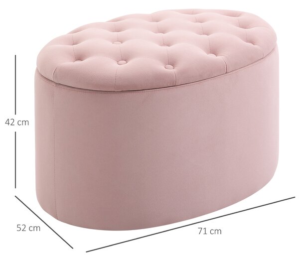 HOMCOM Poggiapiedi per Divano in Tessuto Effetto Velluto Contenitore, 71x52x42cm, Rosa|Aosom