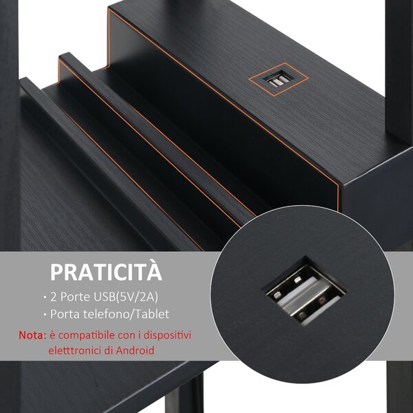HOMCOM Lampada da terra rettangolare 2 connettori USB con 3 ripiani per conversazione bianco nero 26 x 26 x 160cm|Aosom