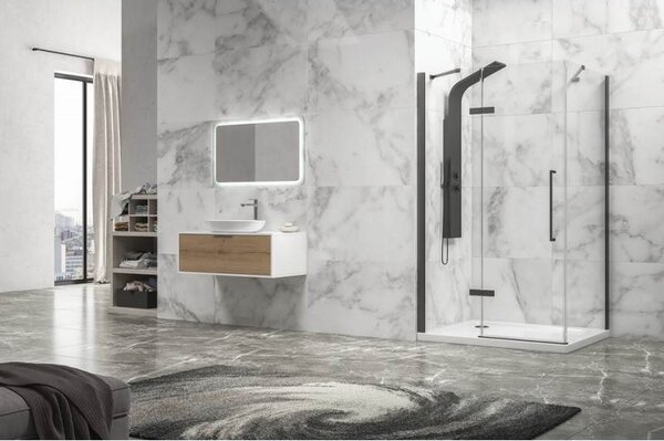 Kamalu box doccia 80x70 telaio gun metal porta battente 70 laterale fisso 80cm | kt5000gm