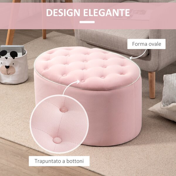 HOMCOM Poggiapiedi per Divano in Tessuto Effetto Velluto Contenitore, 71x52x42cm, Rosa|Aosom