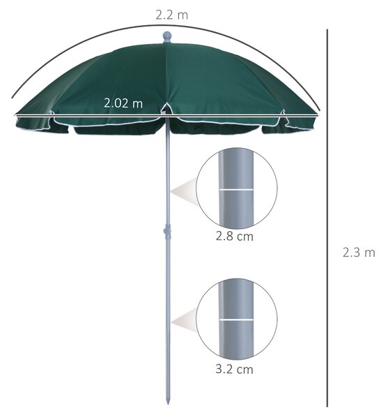Outsunny Ombrellone da Esterno, Giardino, Terrazza Portatile Φ220cm con Tettuccio Inclinabile in Poliestere Verde Scuro|Aosom