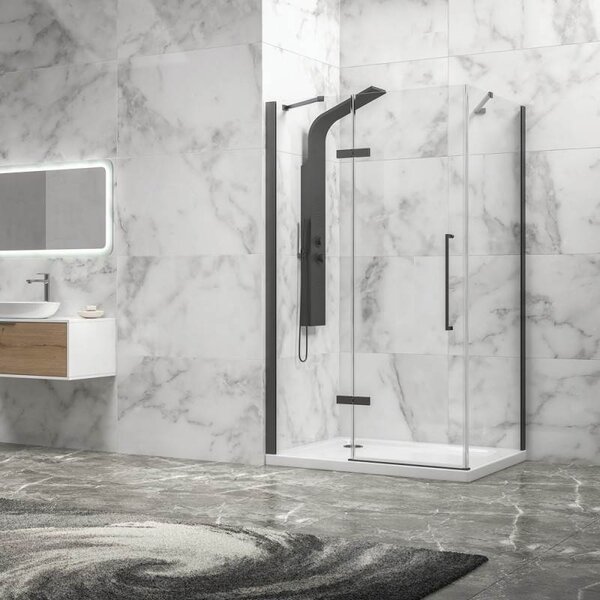 Kamalu box doccia 80x70 telaio gun metal porta battente 70 laterale fisso 80cm | kt5000gm