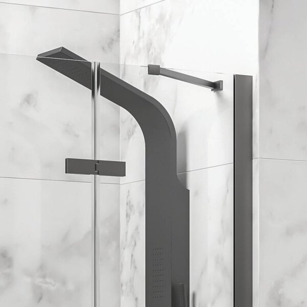 Kamalu box doccia 80x70 telaio gun metal porta battente 70 laterale fisso 80cm | kt5000gm