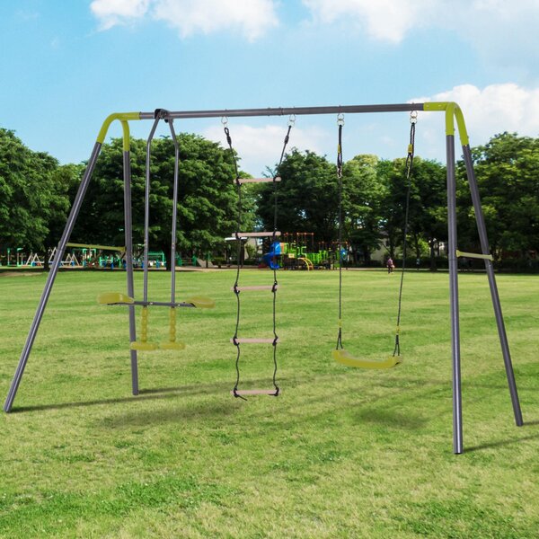 Parco Giochi Altalena Cavalluccio e Scaletta per Bambini in Metallo Verde