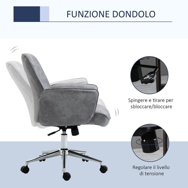 Vinsetto Sedia da Ufficio Ergonomica Altezza Regolabile e Dondolo, Rivestimento in Microfibra, 67x69x92-102cm, Grigio Chiaro|Aosom