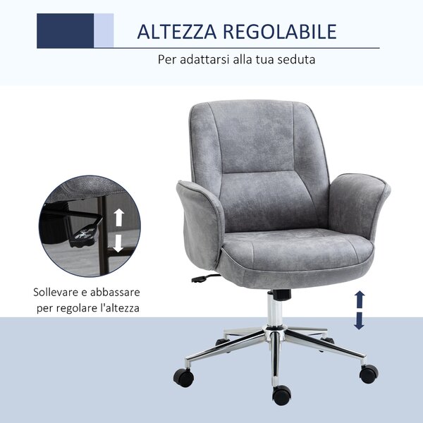 Vinsetto Sedia da Ufficio Ergonomica Altezza Regolabile e Dondolo, Rivestimento in Microfibra, 67x69x92-102cm, Grigio Chiaro|Aosom