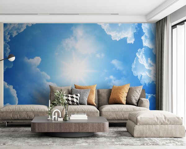 Carta da parati murale Cielo blu con nuvole e sole, Carta da parati popolare, Carta da parati popolare, u62622 - Muralas.it
