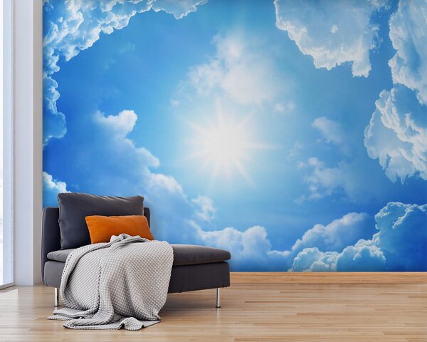 Carta da parati murale Cielo blu con nuvole e sole, Carta da parati popolare, Carta da parati popolare, u62622 - Muralas.it