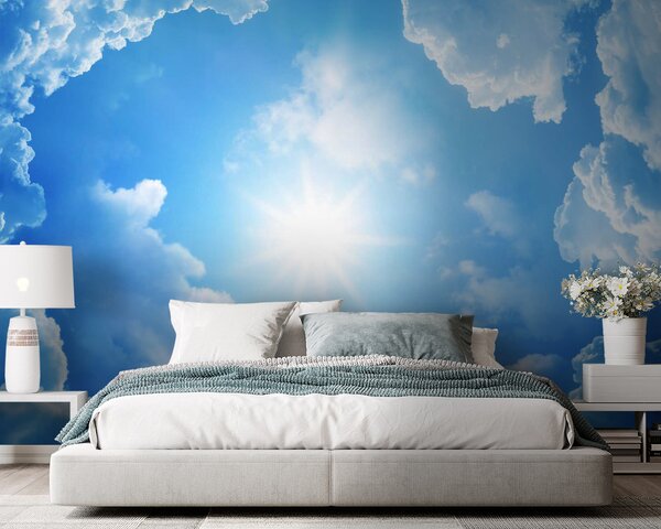 Carta da parati murale Cielo blu con nuvole e sole, Carta da parati popolare, Carta da parati popolare, u62622 - Muralas.it