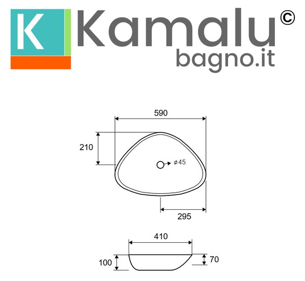 Kamalu lavabo bagno da appoggio 59cm ceramica bianca | litos-0009