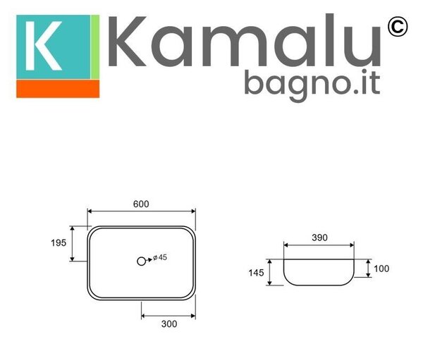 Kamalu lavabo da appoggio 60cm linee arrotondate bianco | litos-0013