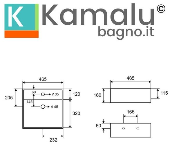 Kamalu lavandino piccolo bagno 46.5 cm in ceramica lucida| litos-246