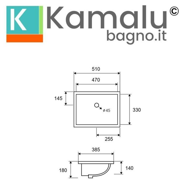 KAMALU - Lavabo da incasso sottopiano rettangolare ceramica bianca | Litos-652