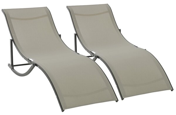 Set 2 Lettini Prendisole Pieghevoli 61x165x63 cm in Alluminio e Textilene Nera e Cachi