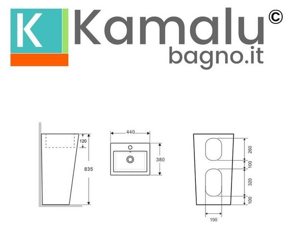 Kamalu lavabo monoblocco a terra rettangolare bianco 83.5cm |litos-75b