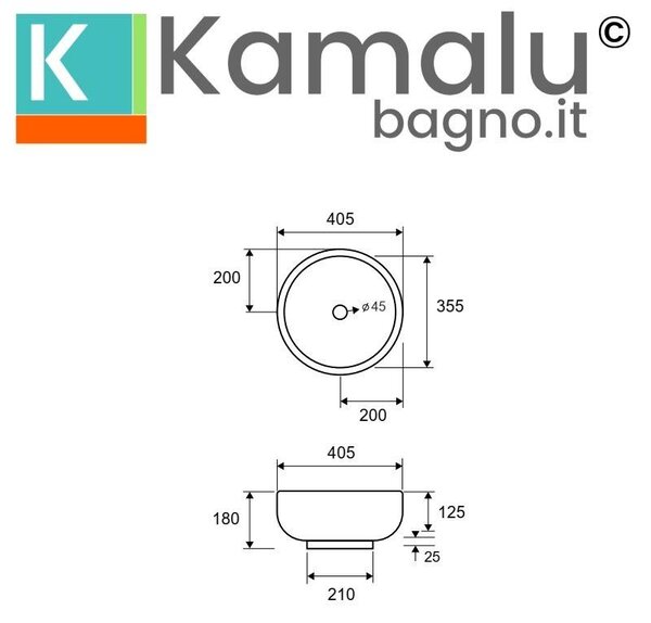 Kamalu lavabo da appoggio rotondo 40cm in ceramica bianca |litos-340