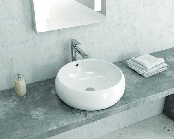 Kamalu lavabo da appoggio tondo 44.5cm in ceramica bianca | litos-t22