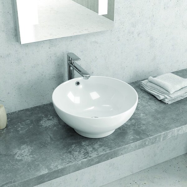 Kamalu lavabo da appoggio rotondo 40cm in ceramica bianca |litos-340