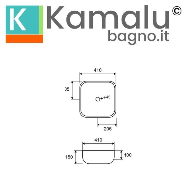 Kamalu lavabo appoggio 41cm in ceramica slim bianca |litos-0015