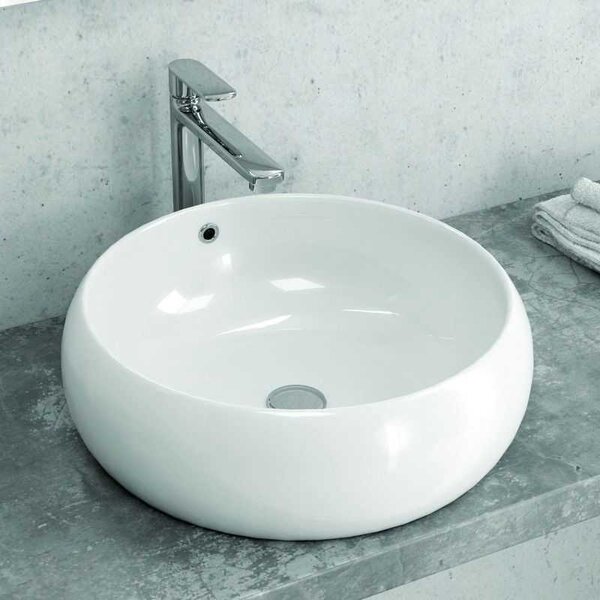 Kamalu lavabo da appoggio tondo 44.5cm in ceramica bianca | litos-t22