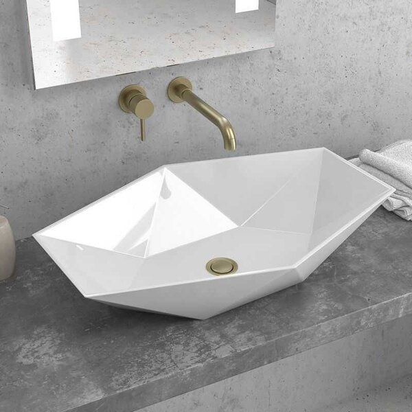 Kamalu lavabo da appoggio 64cm esagonale bianco | litos-k64